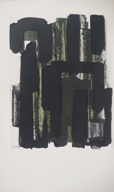 Gouache 8 1957, Lithographie et pochoir signée Pierre Soulages
