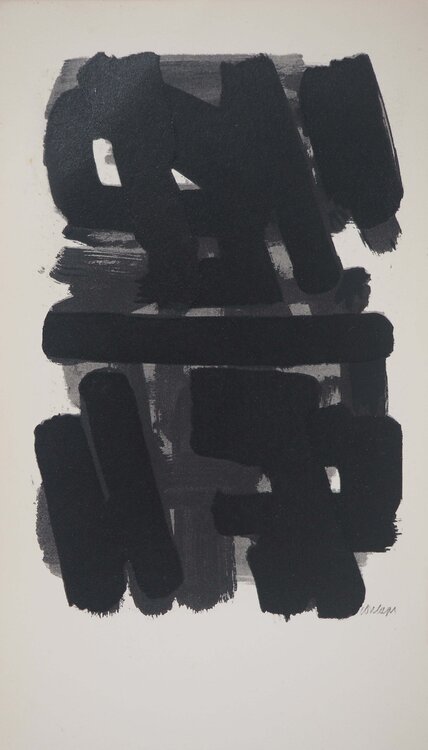 Gouache 6 1957, Lithographie et pochoir signée Pierre Soulages