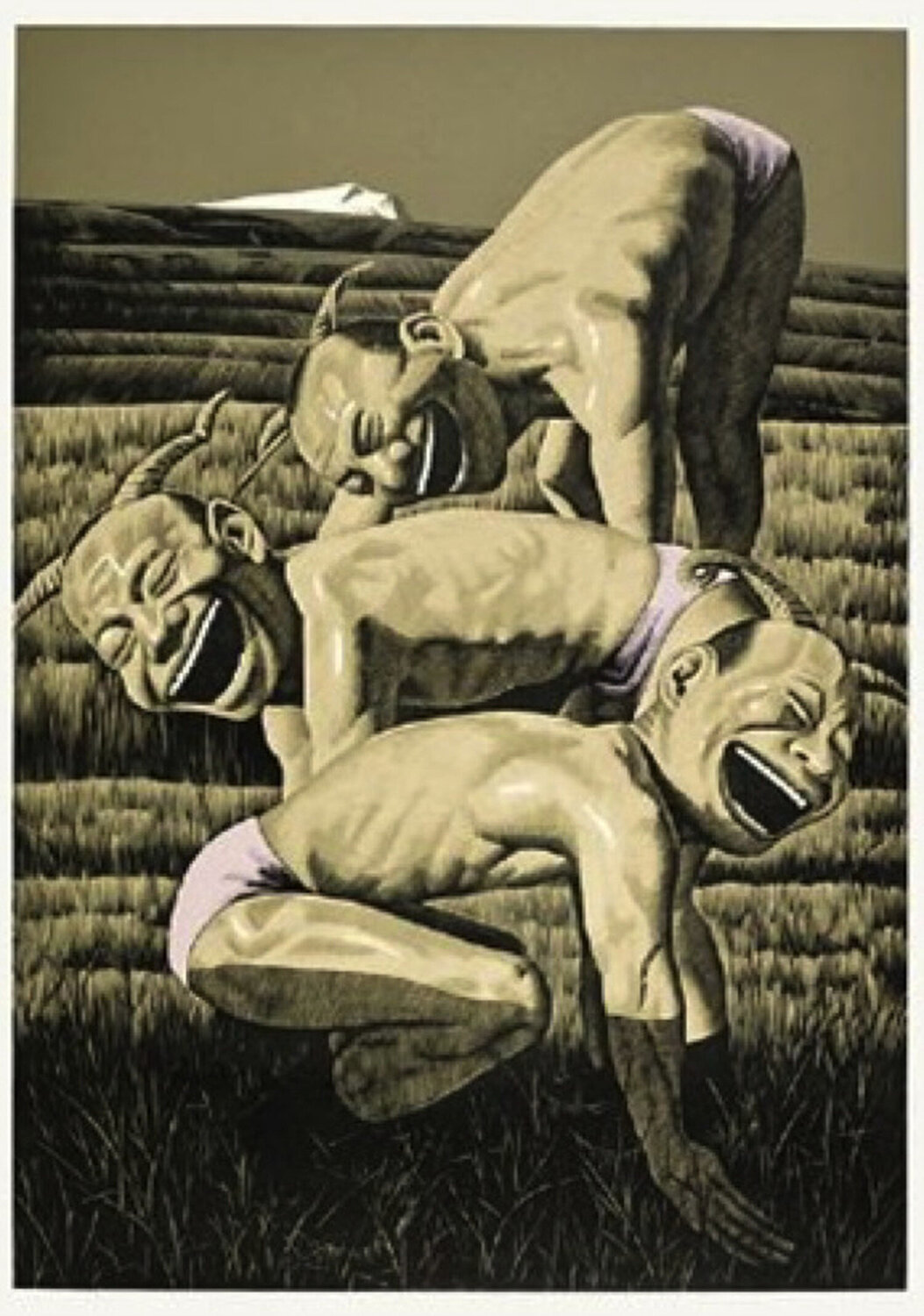 The Grassland Series Woodcut 3 (Three Figures) Yue Minjun Druck zu verkaufen