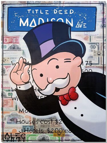 Monopoly Leaning in and Tipping Hat Madison Av. van Alec Monopoly, Schilderij te koop op Singulart