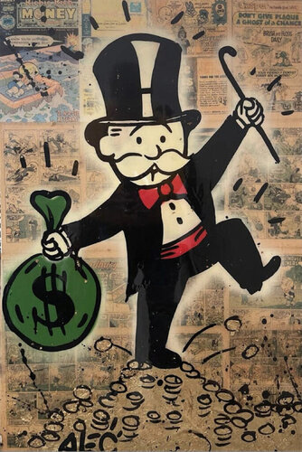 Monops on Gold Coins di Alec Monopoly, Pittura in vendita su Singulart