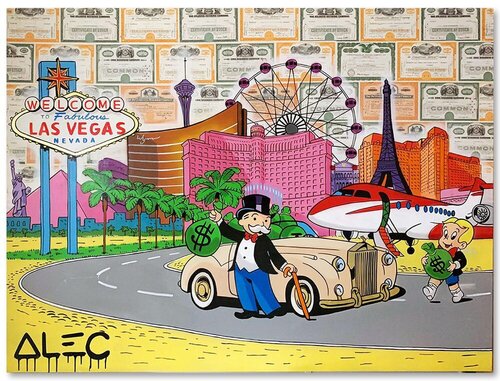 Monopoly Richie Arriving Outside Las Vegas di Alec Monopoly, Pittura in vendita su Singulart