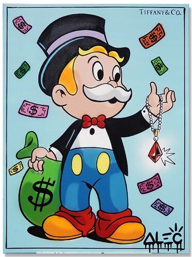 Light Blue Mix-Up Holding Jewel Necklace di Alec Monopoly, Pittura in vendita su Singulart