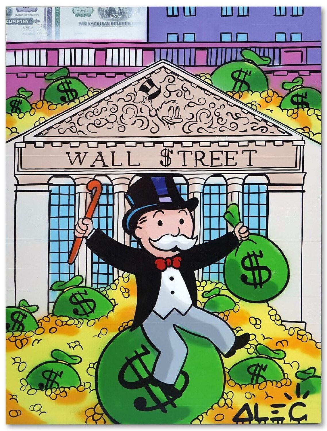Monopoly Sitting on $ Bag Outside Wall Street Alec Monopoly