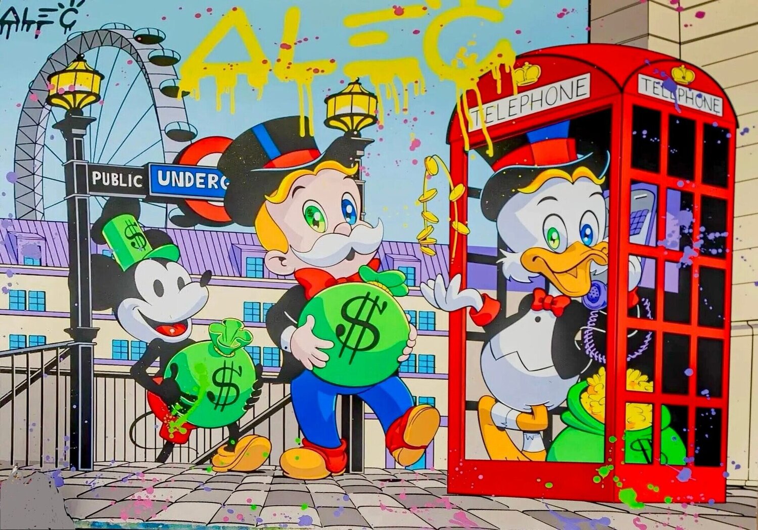 Hand-Finished « London Money Bags » Alec Monopoly Opera su carta in vendita