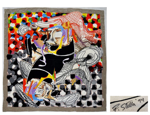 The Whale Watch, Silk Crepe de Shawl/Scarf, SIGNED/Dated Edition 230 of 650, LARGE 54 x 54 in. van Frank Stella, Afdruk te koop op Singulart