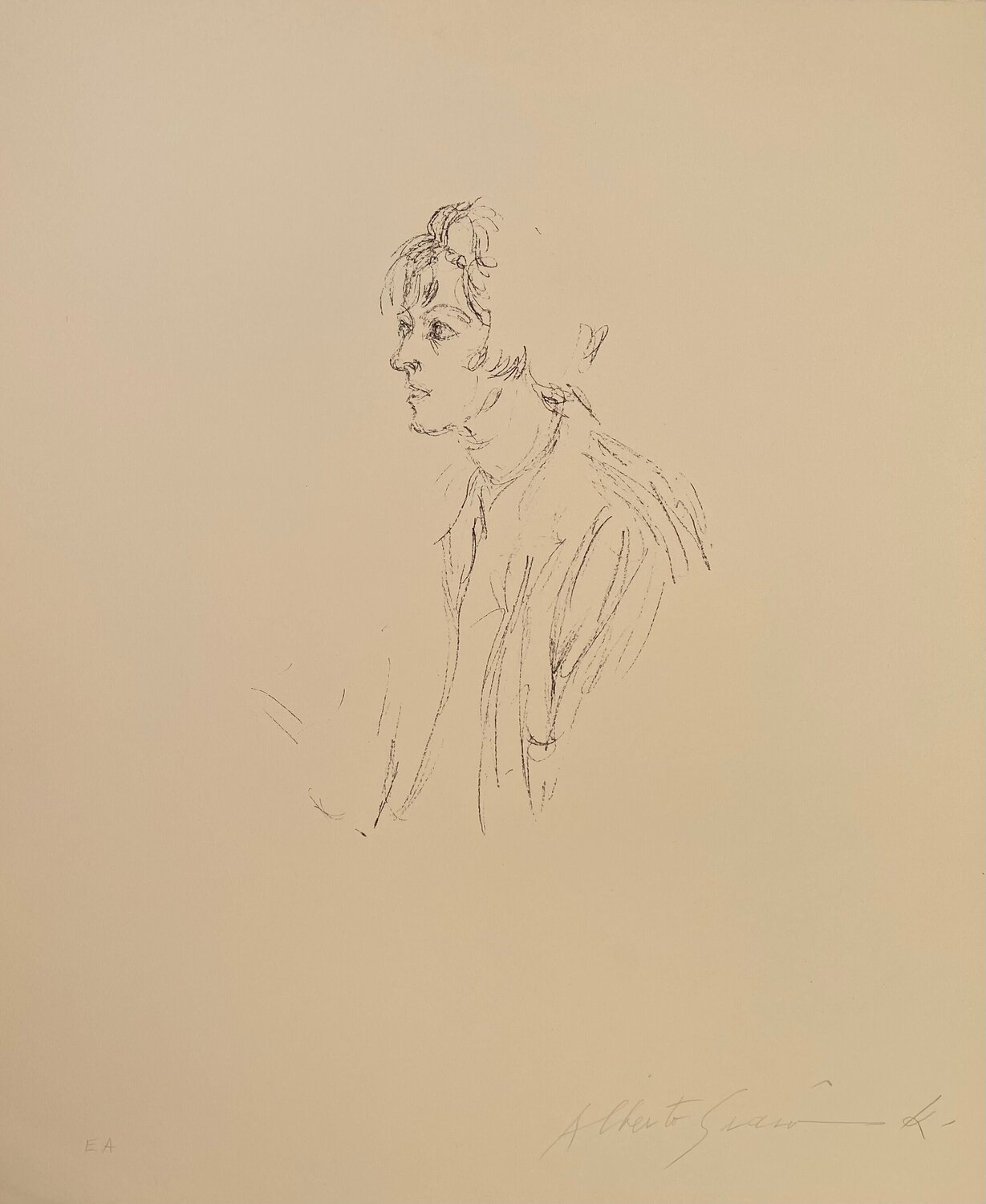 Buste d'une femme regardant a gauche - signed Alberto Giacometti Druck zu verkaufen