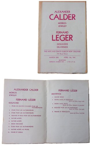 “Alexander CALDER Mobiles Jewelry, Fernand LEGER Gouaches Drawings”, 1941, The Arts & Crafts Club. New Orleans, Exhibition program March 28th - April 11th 1941 di Alexander Calder, Stampa in vendita su Singulart