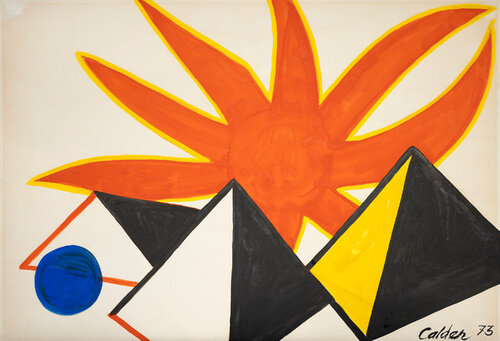 Three Pyramids + Blue Ball van Alexander Calder, Werk op papier te koop op Singulart
