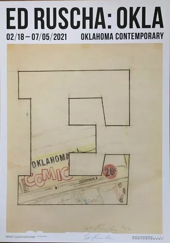 ED RUSCHA: OKLA, Oklahoma Contemporary Museum Unsigned Lithographic Poster, Limited to 90 copies, 2021,  Free WORLDWIDE  Shipping van Ed Ruscha, Afdruk te koop op Singulart