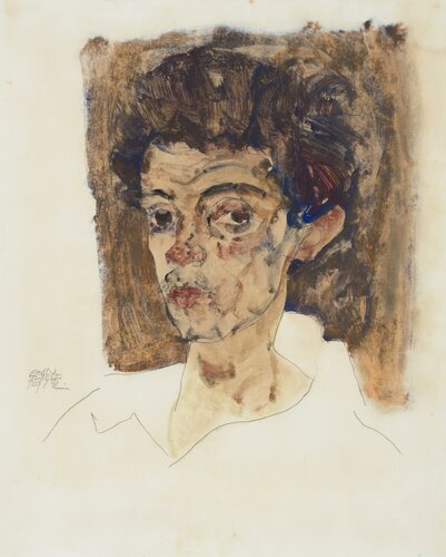 Self-Portrait with Brown Background by Egon Schiele, Work on Paper for Sale on Singulart