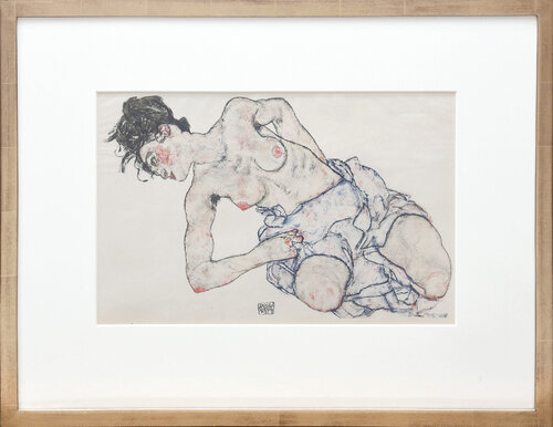 Kneinder Weiblicher Akt, farbig 1917. Kneeling Female Nude, coloured 1917. by Egon Schiele, Print for Sale on Singulart