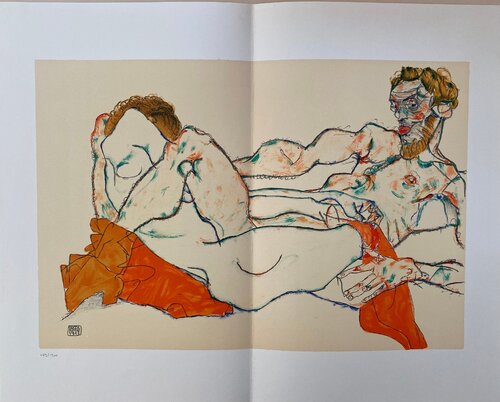 Reclining Male and Female Nude, Entwined van Egon Schiele, Werk op papier te koop op Singulart
