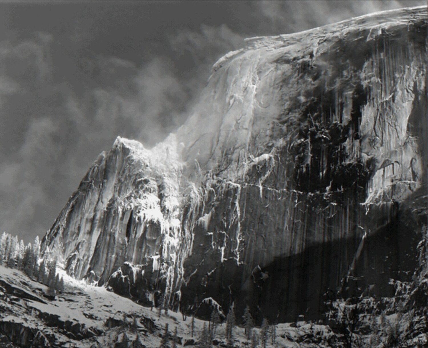 Half Dome with Blowing Snow Ansel Adams Fotografie te koop