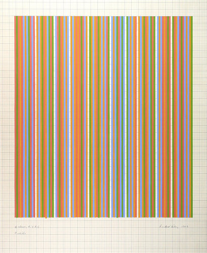 4 colours; R,Y,B,G. 9 whites van Bridget Riley, Schilderij te koop op Singulart