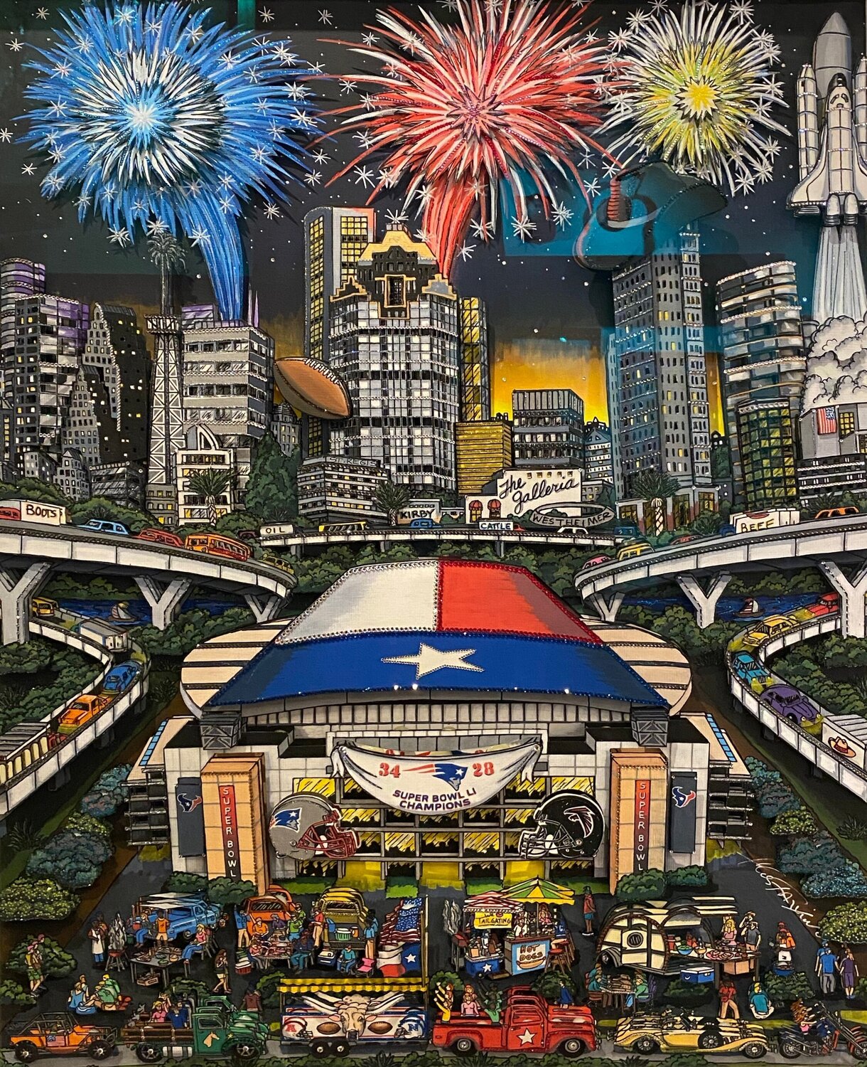 Super Bowl Night in Houston, LI Charles Fazzino Andere Medien zu verkaufen