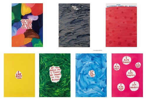 I'm In the Midst of It; I Like Existing; Raspberry Soda Cured My Insanity; If You Need Me; Occupy the Space You Are Given; I Am Happy; Gap in the Clouds di David Shrigley, Stampa in vendita su Singulart