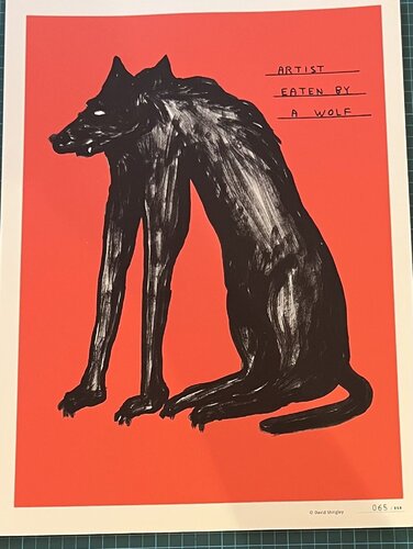 Untitled (Artist eaten by a wolf) di David Shrigley, Stampa in vendita su Singulart