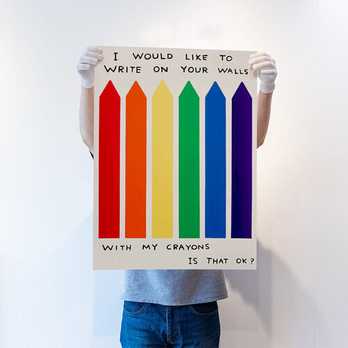 Untitled (I would like to write on your wall with my crayons is that OK?) di David Shrigley, Stampa in vendita su Singulart