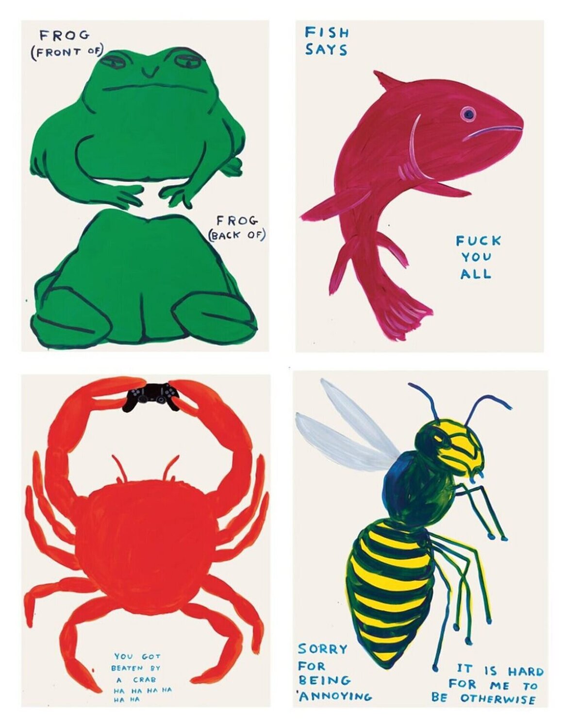 Set of Four - David Shrigley Crab, Wasp, Fish and Frog David Shrigley Druck zu verkaufen