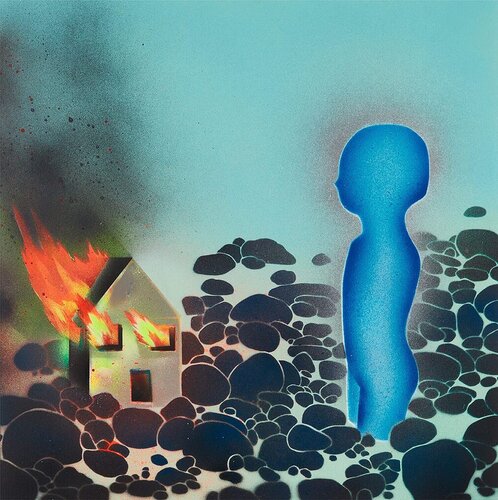 Burning House/Blue Figure by David Wojnarowicz, Painting for Sale on Singulart
