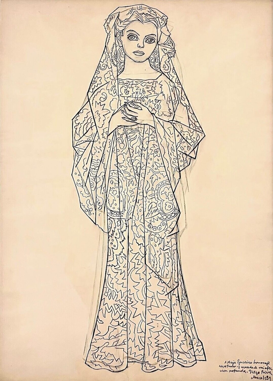 Portrait of Maja Guarino Diego Rivera Werk auf Papier zu verkaufen
