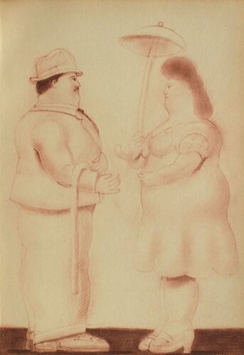 L'homme à la canne et la femme à l'ombrelle di Fernando Botero, Stampa in vendita su Singulart