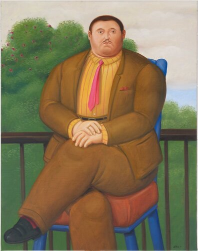 Man on a Balcony di Fernando Botero, Pittura in vendita su Singulart