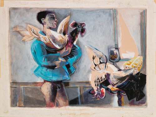 Boy and Rooster van Fernando Botero, Schilderij te koop op Singulart