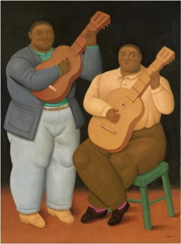 Two Guitarists van Fernando Botero, Schilderij te koop op Singulart