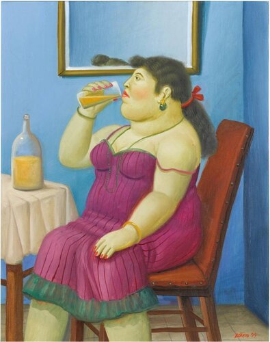 Mujer bebiendo van Fernando Botero, Schilderij te koop op Singulart