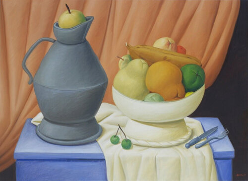 Still Life with Fruit Bowl van Fernando Botero, Schilderij te koop op Singulart