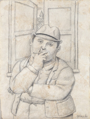 Smoking Men van Fernando Botero, Werk op papier te koop op Singulart