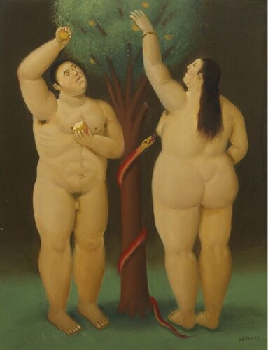 Senza titolo (Adamo ed Eva) van Fernando Botero, Schilderij te koop op Singulart