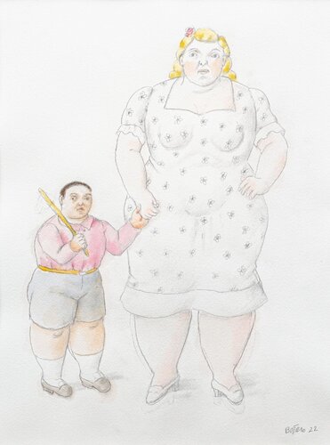 Woman with child  van Fernando Botero, Werk op papier te koop op Singulart