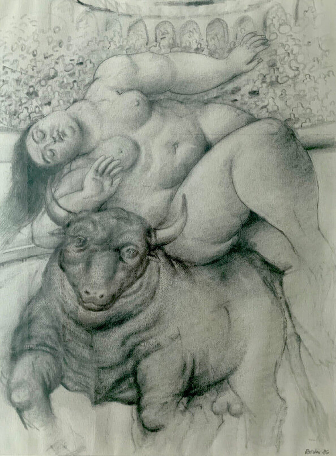 Sin Titolo (Abduction of Europa) Fernando Botero Werk auf Papier zu verkaufen
