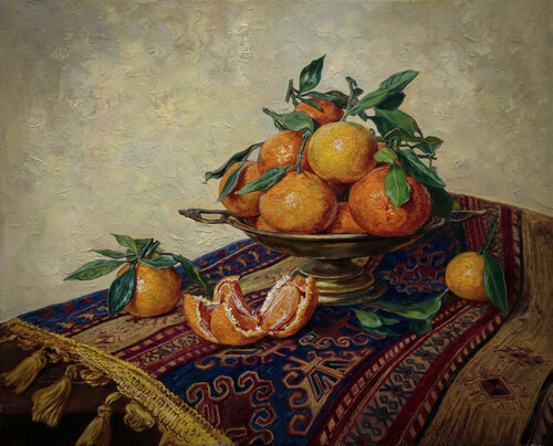 Tangerines on the turkish carpet by Eduard Panov, Painting for Sale on Singulart