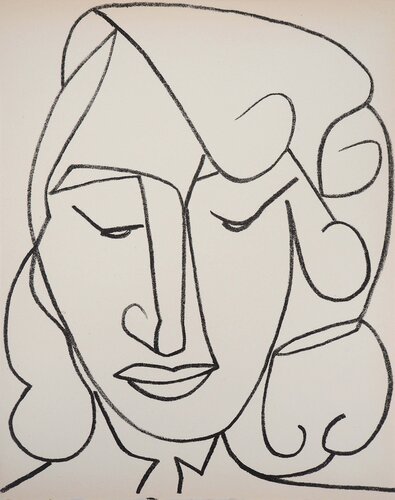 Portrait de femme timide, Lithographie originale (Mourlot, 1951) by Françoise Gilot, 版画 for Sale on Singulart