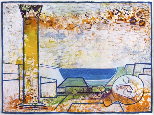 Landscape with Column and Fallen Head van Françoise Gilot, Werk op papier te koop op Singulart