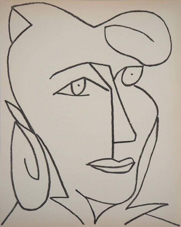 Portrait de femme rêveuse, Lithographie originale (Mourlot, 1951) Françoise Gilot