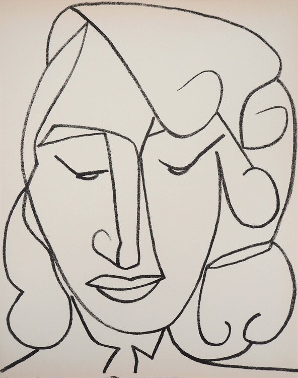 Portrait de femme timide, Lithographie originale (Mourlot, 1951) Françoise Gilot