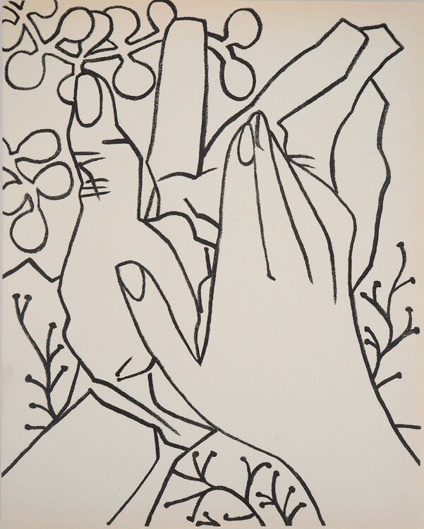 La caresse, Lithographie originale (Mourlot, 1951) Françoise Gilot