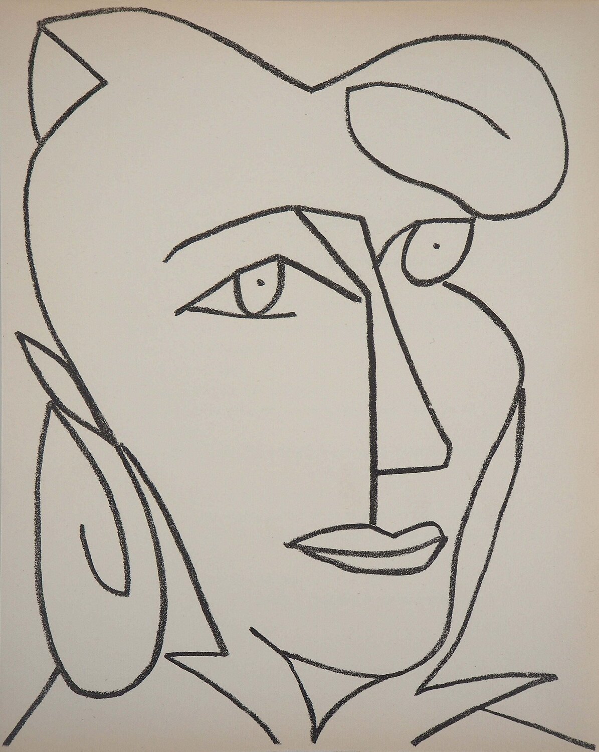 Portrait de femme rêveuse, Lithographie originale (Mourlot, 1951) Françoise Gilot Édition à vendre