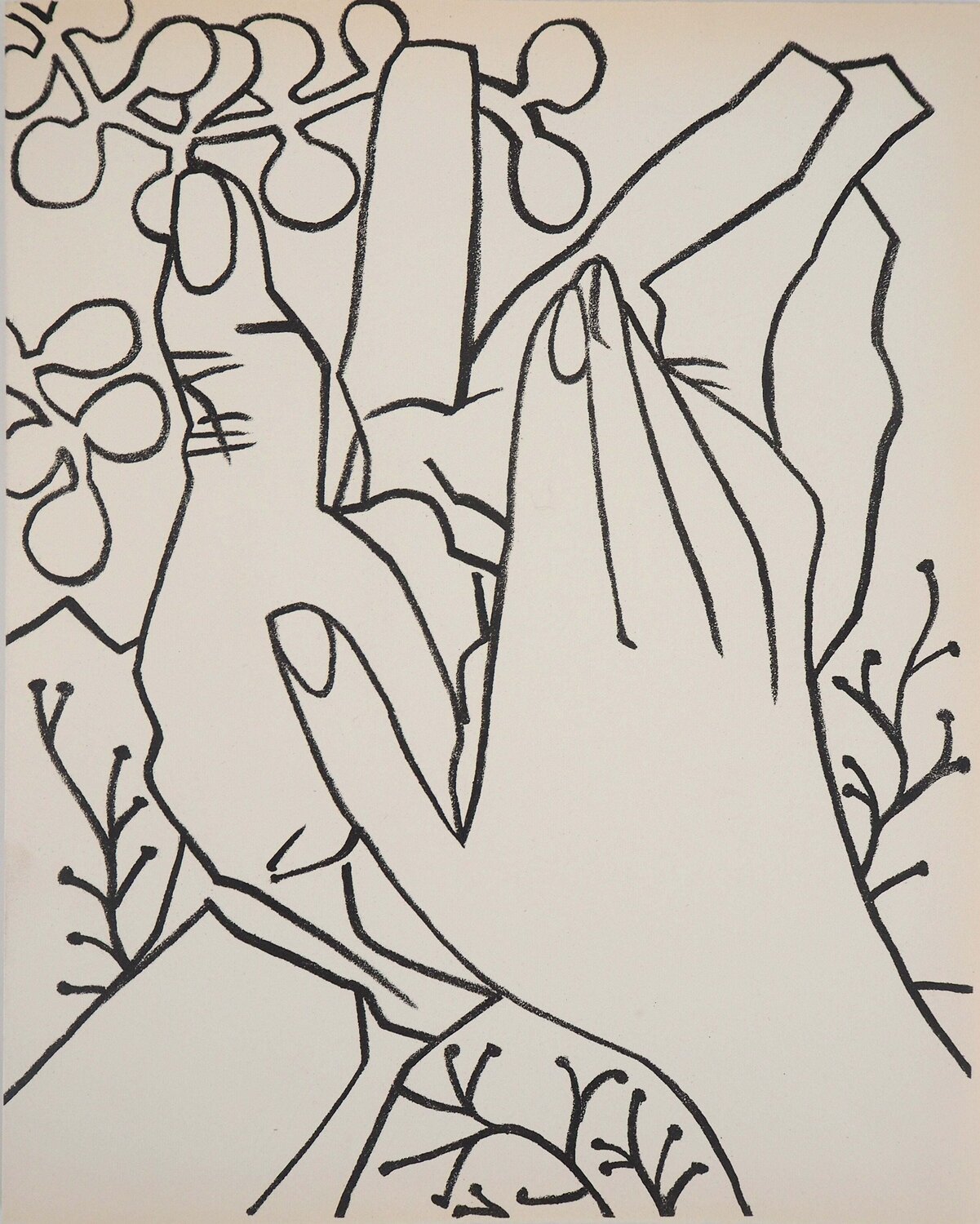 La caresse, Lithographie originale (Mourlot, 1951) Françoise Gilot Afdruk te koop
