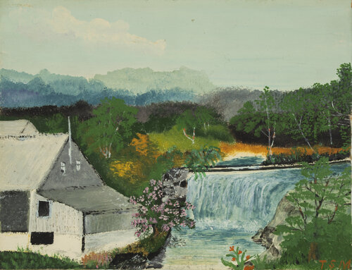Saw Mill at the Connecticut di Grandma Moses, Pittura in vendita su Singulart