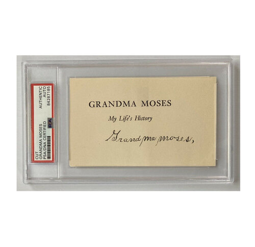 “Grandma Moses- My Life’s History”, Ca. 1950's,  Signed Autograph 3x5 Cut, Certified Graded by PSA DNA di Grandma Moses, Opera su carta in vendita su Singulart