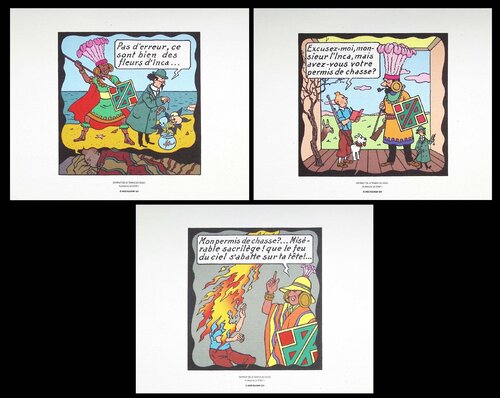 Le temple du soleil, 3 lithographie ex-libris par Hergé, Édition en vente sur Singulart