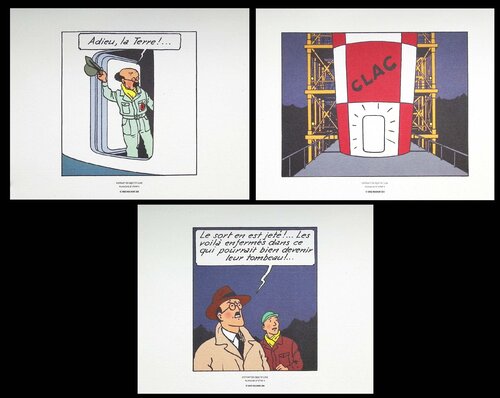 Objectif Lune, 3 lithographie ex-libris par Hergé, Édition en vente sur Singulart