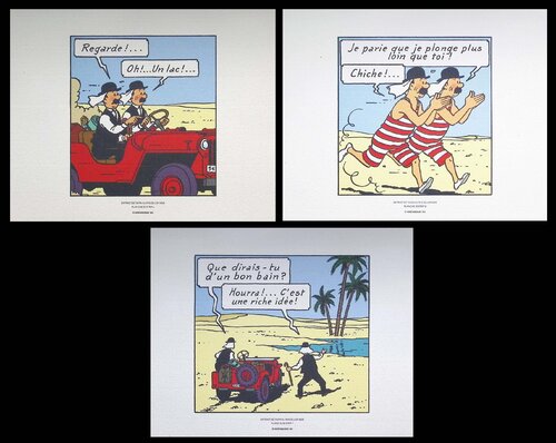 Tintin au pays de l'or noir, 3 lithographie ex-libris par Hergé, Édition en vente sur Singulart