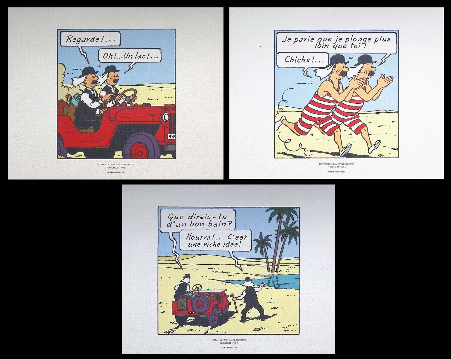 Tintin au pays de l'or noir, 3 lithographie ex-libris Hergé Impresión en venta